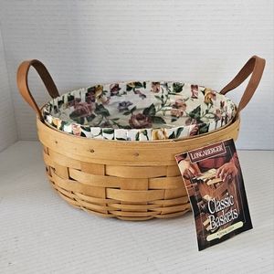 Longaberger Darning Basket with leather‎ handles liner and protector 1997